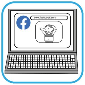 Ekran komputera z kontem FB. Od lewej logo FB, adres strony internetowej. Poniżej  zdjęcie osoby na plaży.