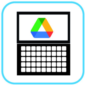 6 Na ekranie laptopa logo Dysku Google (zielono-zółto-czerwono-niebieskim trójkątem).