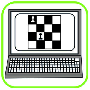 Ekran komputera. Na ekranie plansza do gry  w szachy.